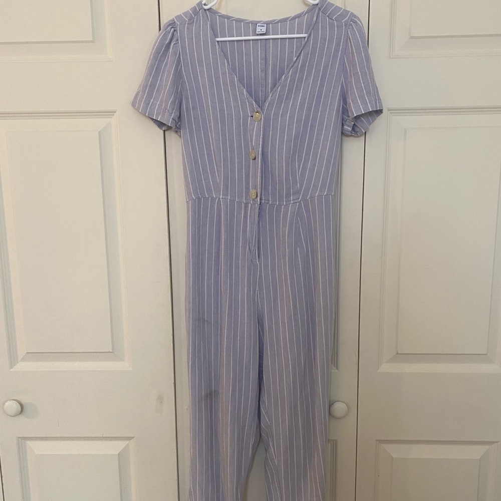 Old Navy Jump Suit Medium Purple and White Stripe Short Sleeve